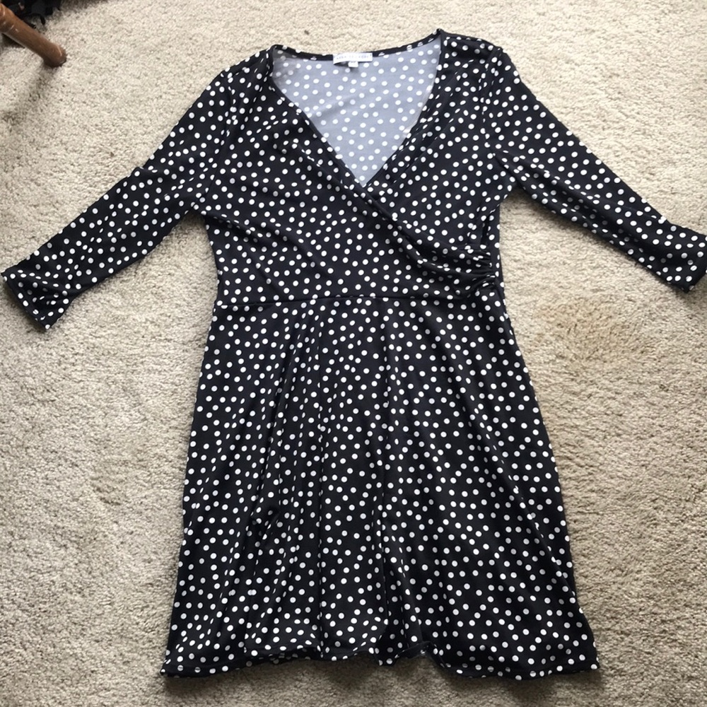 Polka dot faux wrap dress